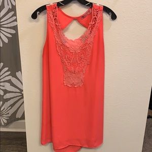 Hot Pink Shift Dress with Lace Detail